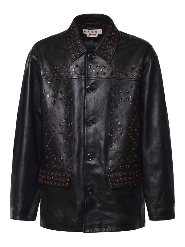 Marni: leather jacket - Studded Leather Jacket
