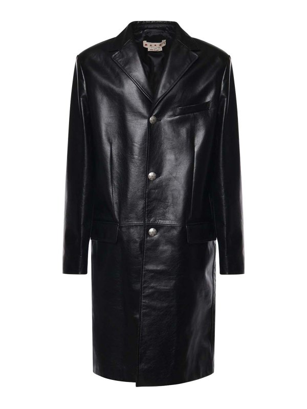 Marni: レザーコート - レザーコート - 黒