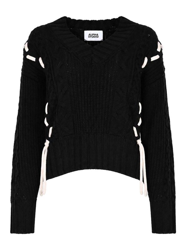 ALPHA STUDIO: Col en V - Pull À Col V - Noir