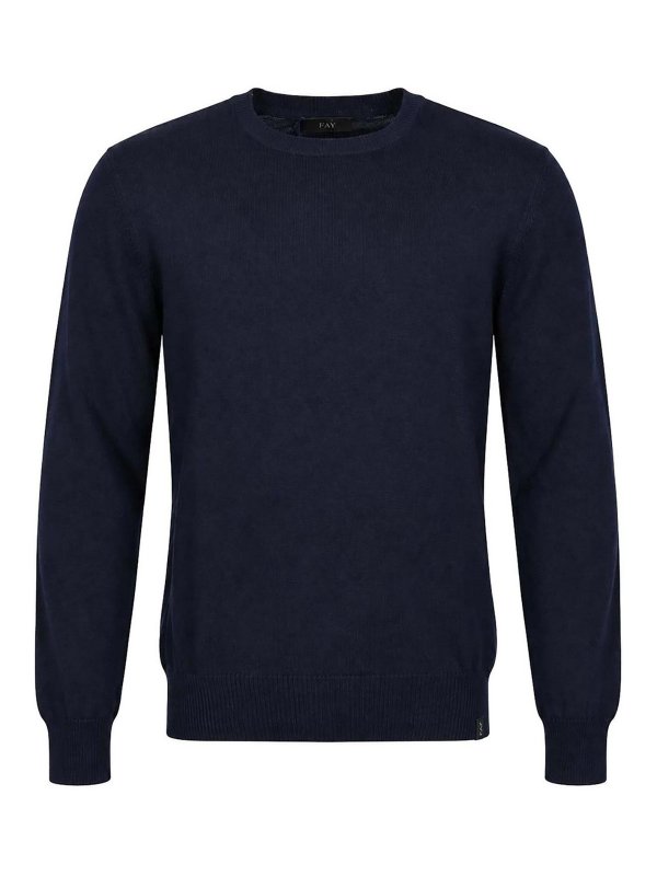 FAY: Strickpullover mit Rundhalsausschnitt - Rundhalspullover - Dunkelblau