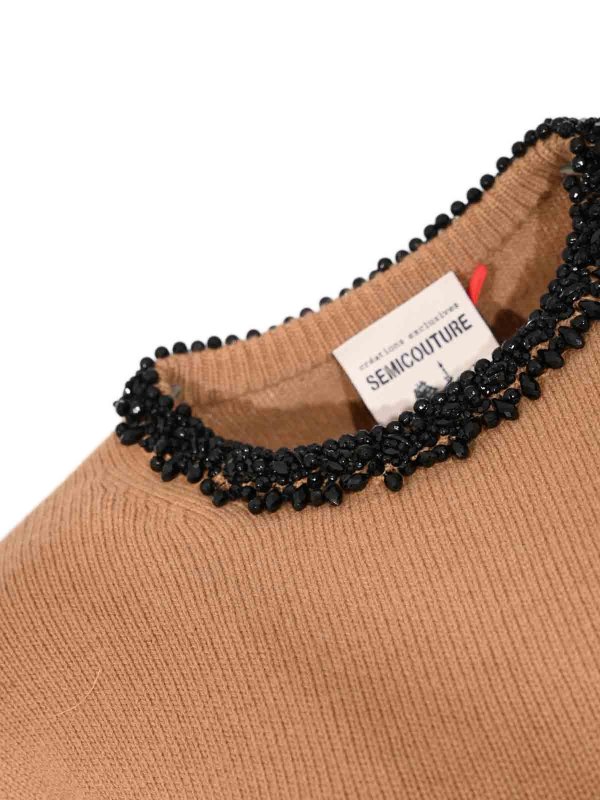 The Best Shops Semicouture: Strickpullover mit Rundhalsausschnitt - Rundhalspullover - Camel