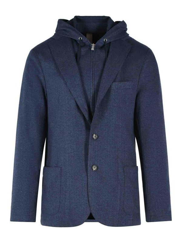 ELEVENTY: blazers - Blue Polyester Blend Blazer
