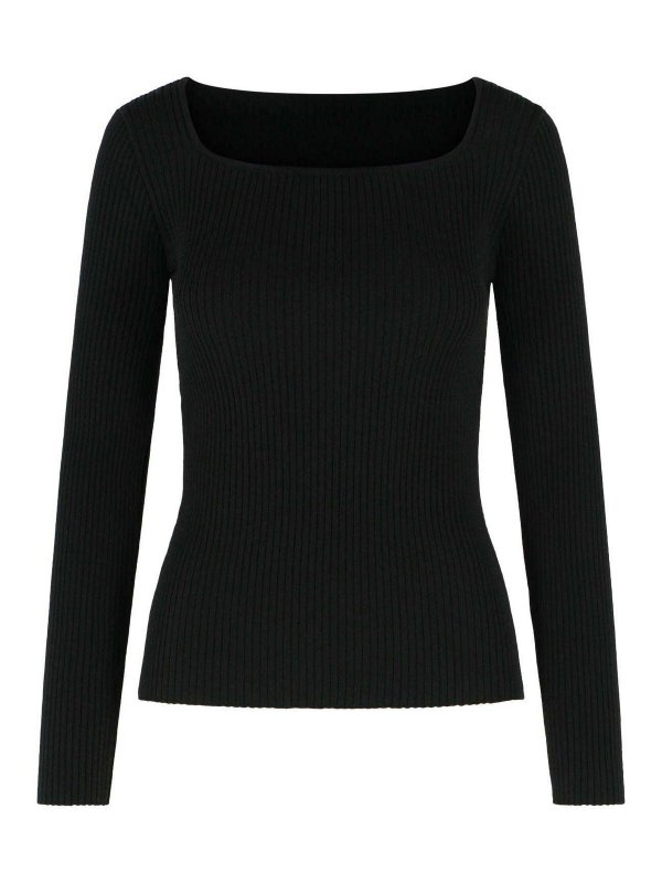 Courreges: Strickpullover mit Rundhalsausschnitt - Rundhalspullover - Schwarz