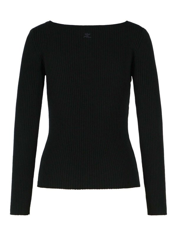 Courreges: Strickpullover mit Rundhalsausschnitt online - Rundhalspullover - Schwarz