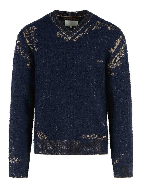 Maison Margiela: Strickpullover mit Rundhalsausschnitt - Rundhalspullover - Blau