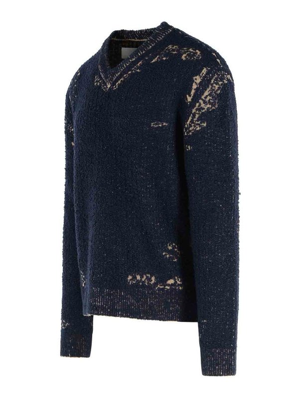 The Best Shops Maison Margiela: Strickpullover mit Rundhalsausschnitt - Rundhalspullover - Blau