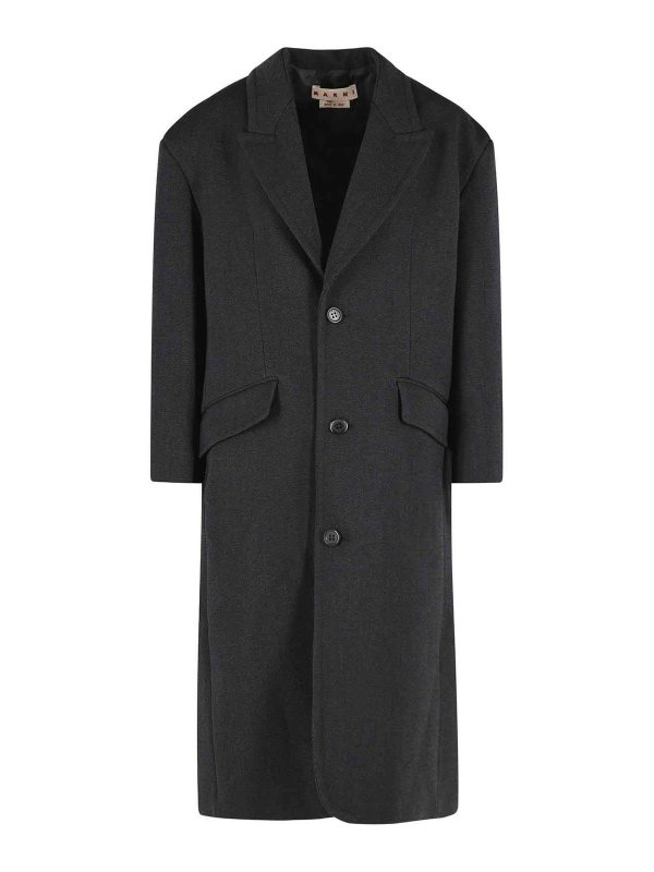 Marni: long coats - Black Virgin Wool Coat