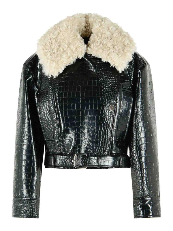 SPORTMAX: レザージャケット - レザージャケット - 黒