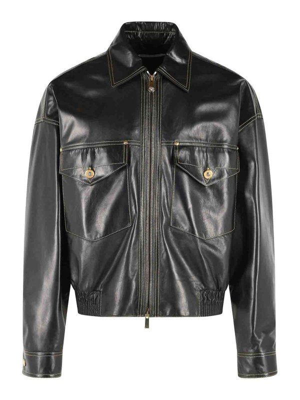 VERSACE: leather jacket - Black Leather Jacket