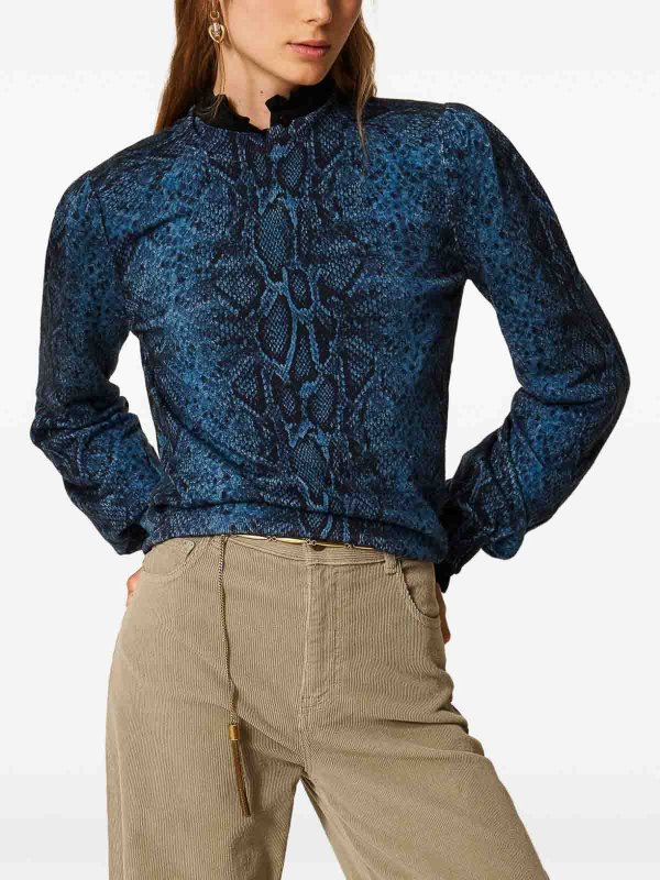 The Best Shops TWINSET: Strickpullover mit Rundhalsausschnitt - Rundhalspullover - Blau