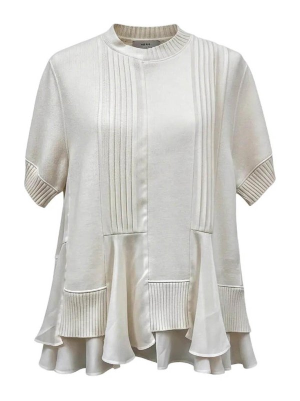 Sacai: Strickpullover mit Rundhalsausschnitt - Rundhalspullover - Weiß
