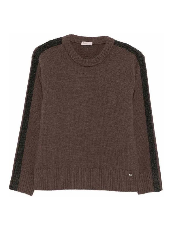 HERNO: Suéteres con cuello pico - Suéter Cuello Redondo - Marrón