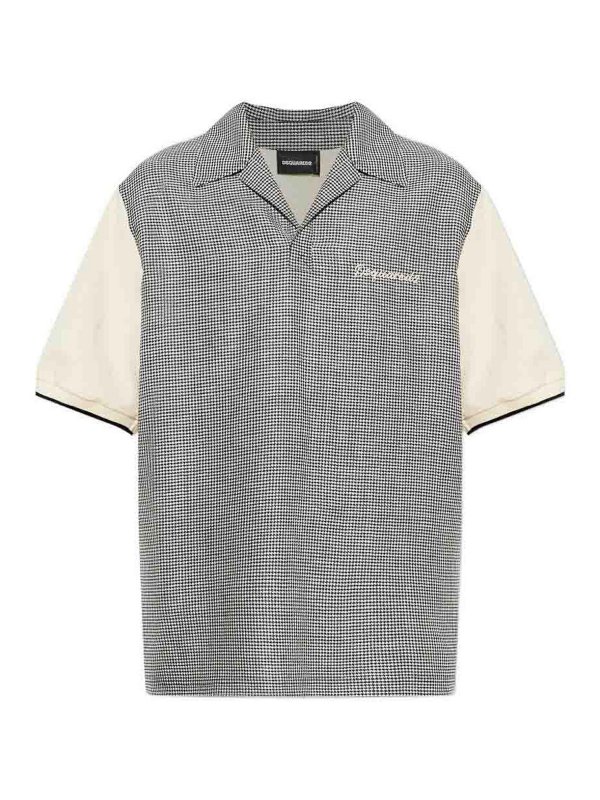 DSQUARED2: t-shirts - Houndstooth wool-linen polo
