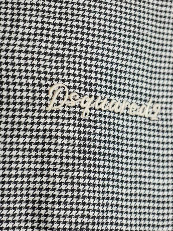 Houndstooth wool-linen polo shop online: DSQUARED2
