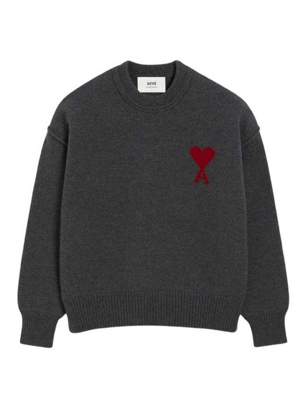 AMI PARIS: Strickpullover mit Rundhalsausschnitt - Rundhalspullover - Hellgrau
