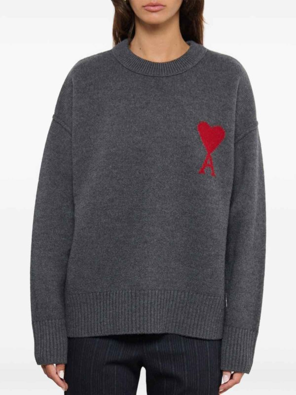 AMI PARIS: Strickpullover mit Rundhalsausschnitt online - Rundhalspullover - Hellgrau
