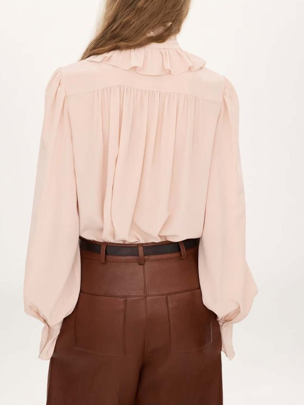 Crepe de chine ruffle and ribbon blouse shop online: CHLOE