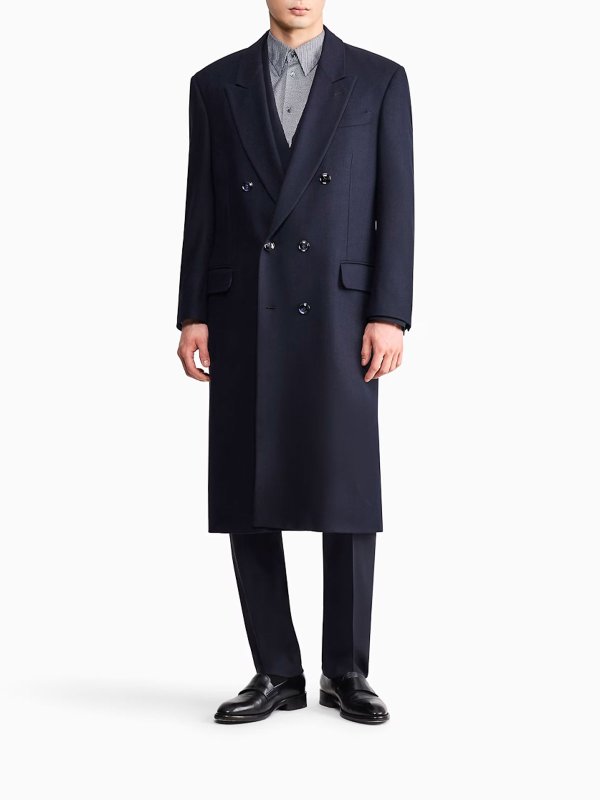 GIORGIO ARMANI: long coats online - Virgin wool and cashmere chevron coat