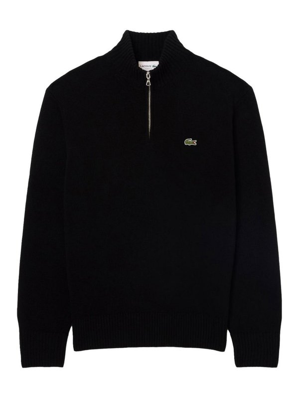 LACOSTE: crew necks - Carded wool high-neck zip-up jumper