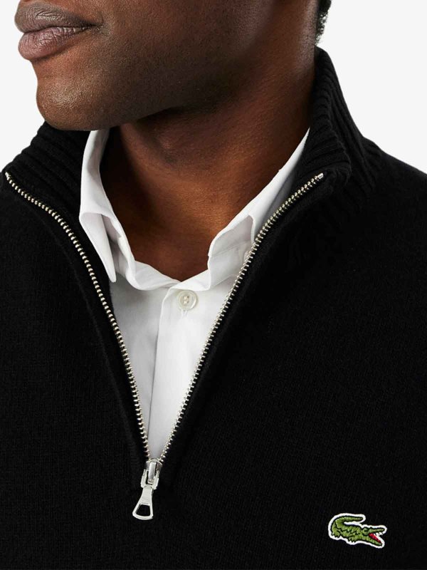 Carded wool high-neck zip-up jumper shop online: LACOSTE