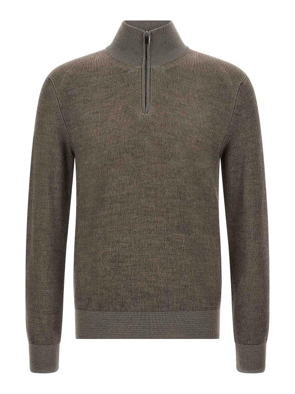 BRIONI: Strickpullover mit Rundhalsausschnitt - Rundhalspullover - Braun