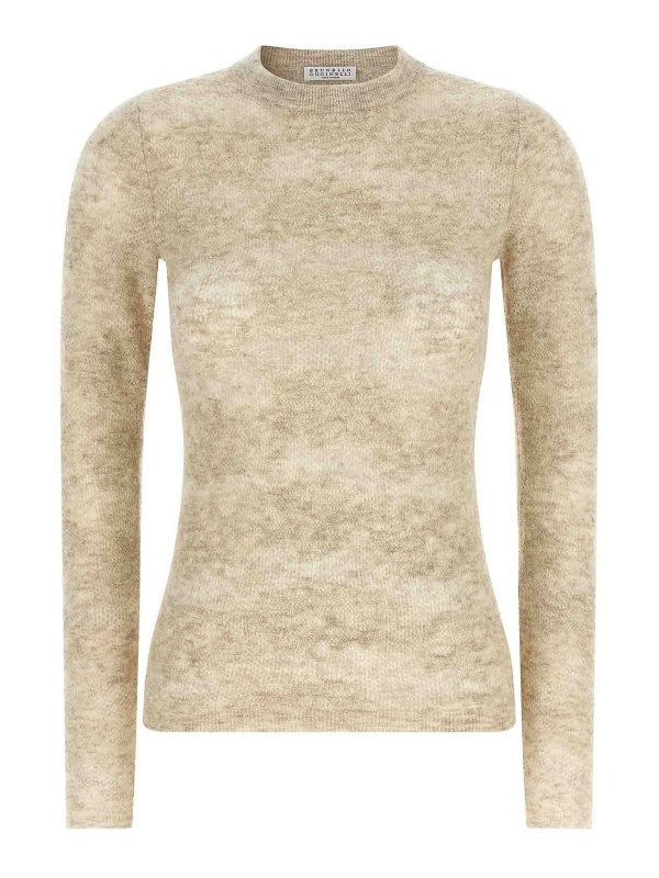 BRUNELLO CUCINELLI: Strickpullover mit Rundhalsausschnitt - Rundhalspullover - Beige