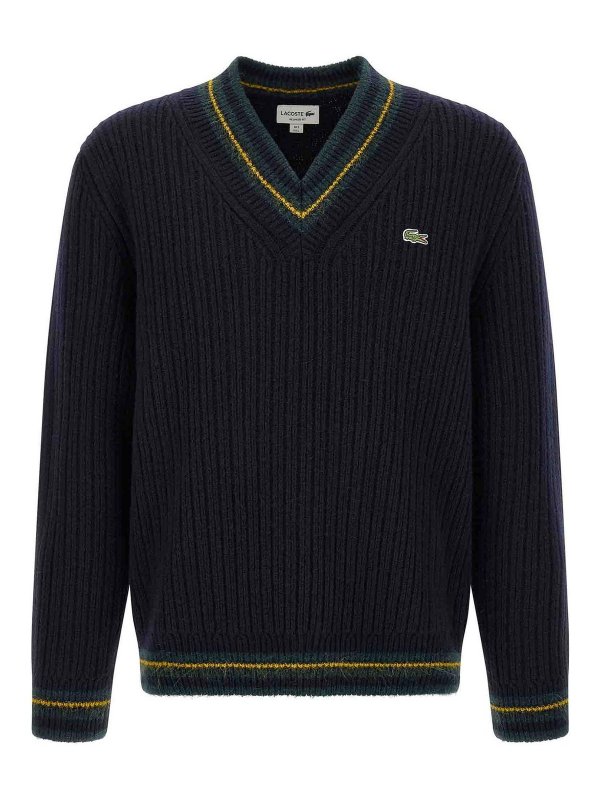 LACOSTE: Strickpullover mit Rundhalsausschnitt - Rundhalspullover - Blau