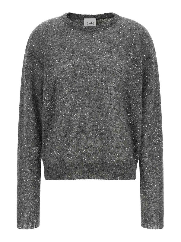Nude: crew necks - Grey Micro Sequin Jumper