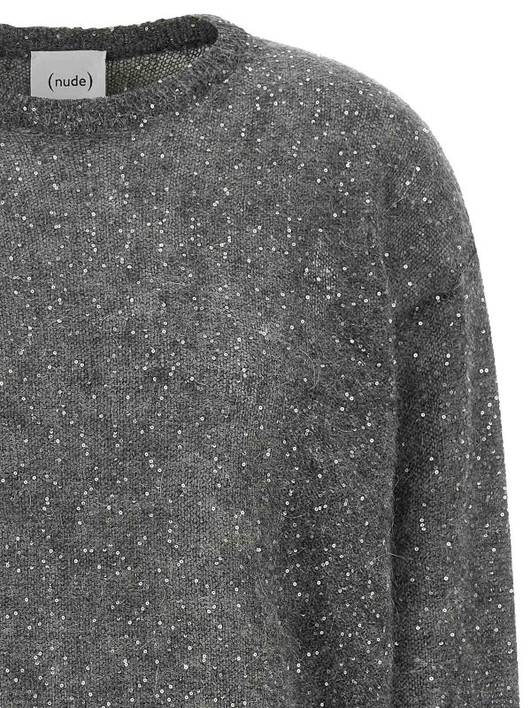 The Best Shops Nude: crew necks - Grey Micro Sequin Jumper