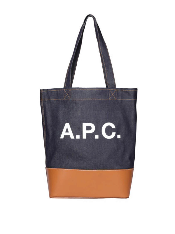 A.P.C.: totes bags - Axel denim and leather shopping bag