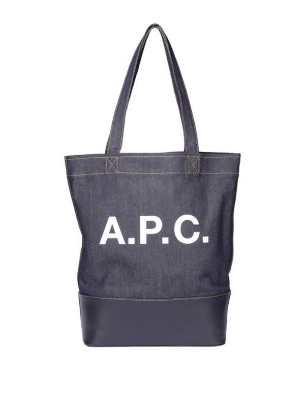 A.P.C.: totes bags - Axel denim and leather shopping bag