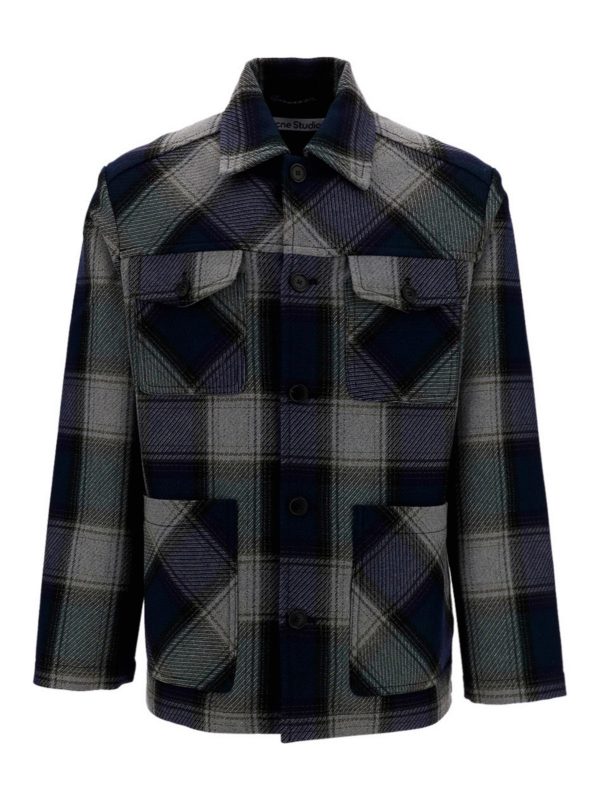 Acne Studios: casual jackets - Checked wool blend jacket