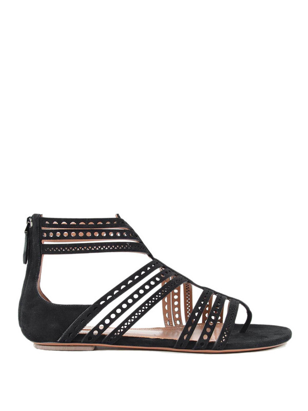 Alaïa: sandals online - Laser-cut suede sandals
