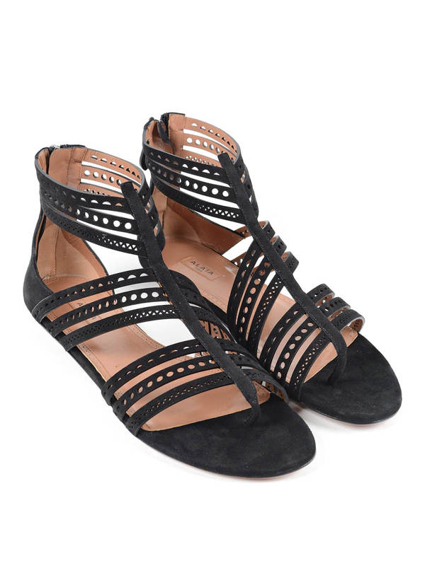 Alaïa: sandals - Laser-cut suede sandals