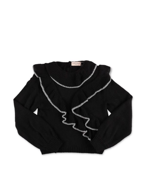ALBERTA FERRETTI: maglieria - Pullover nero con rouches