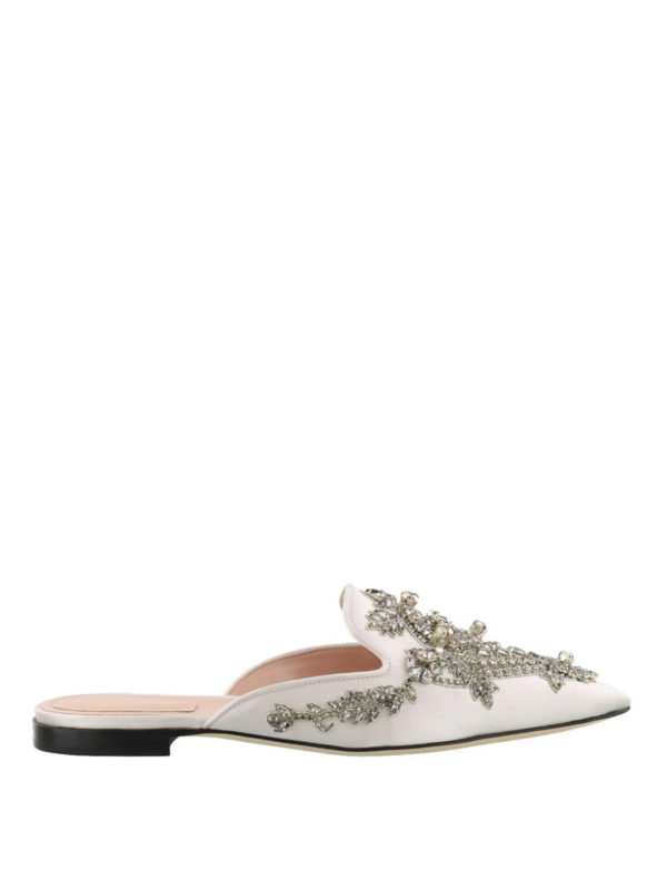 ALBERTA FERRETTI: mules shoes - Crystal embellished white satin mules