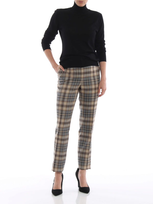 ALBERTA FERRETTI: Tailored & Formal trousers online - Grey and beige check wool cigarette trousers