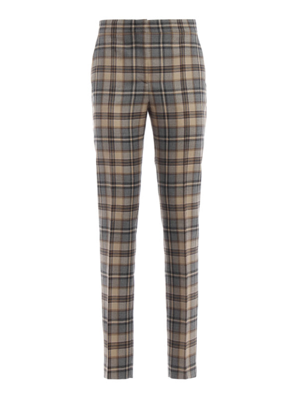 ALBERTA FERRETTI: Tailored & Formal trousers - Grey and beige check wool cigarette trousers
