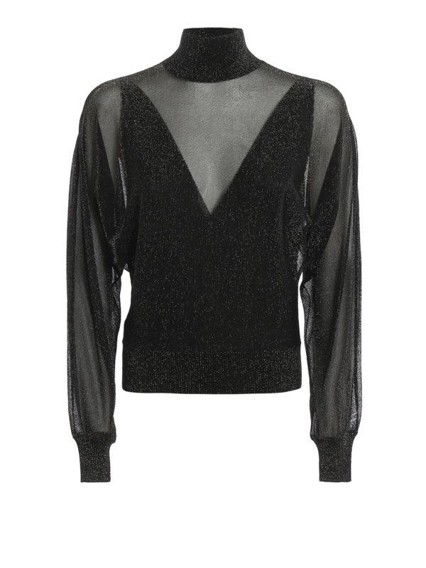 ALBERTA FERRETTI: Turtlenecks & Polo necks - Shiny lurex see-through black turtleneck