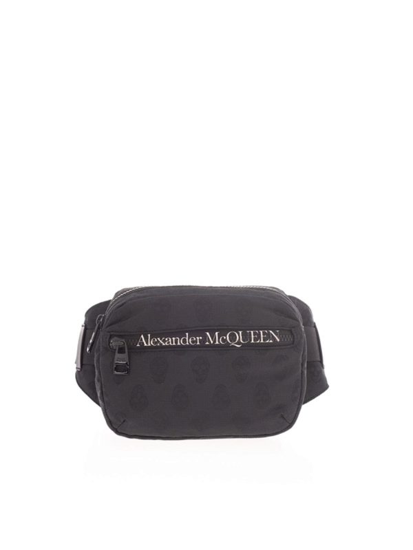 ALEXANDER MCQUEEN: belt bags - Logo pattern belt bag in black