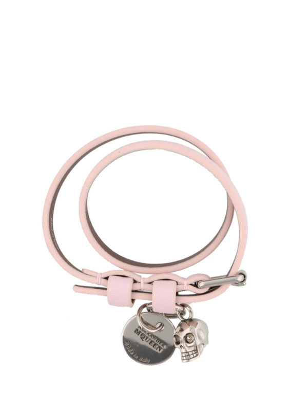 ALEXANDER MCQUEEN: Bracelets & Bangles - Double wrap leather Skull bracelet