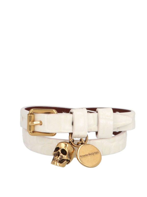 ALEXANDER MCQUEEN: Bracelets & Bangles - Skull double wrap bracelet in white