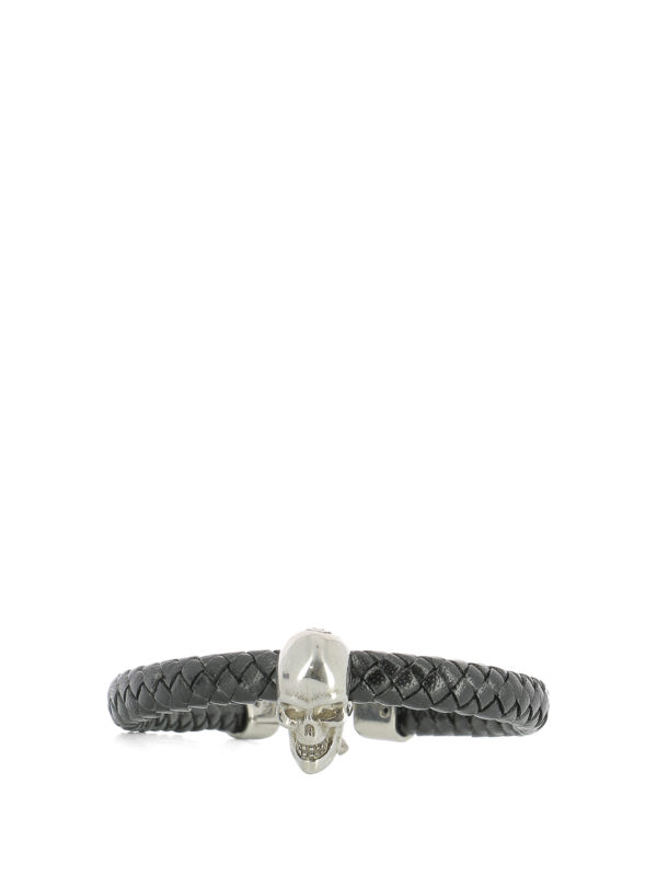 Alexander Mcqueen Skull embellished leather bracelet|354165J16KI1000