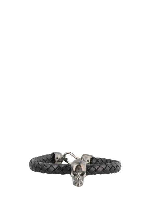 ALEXANDER MCQUEEN: Bracciali e Braccialetti - Bracciale in pelle intrecciata con Skull