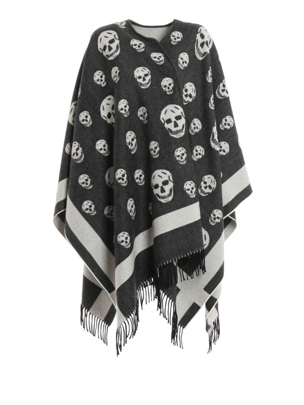 ALEXANDER MCQUEEN: Capes &  Ponchos - Skull pattern wool cape