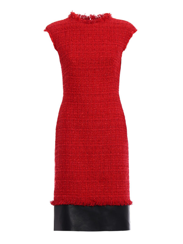 Alexander Mcqueen Tweed and leather frayed dress|516645QKZB46530