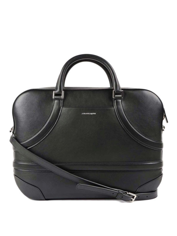 ALEXANDER MCQUEEN: laptop bags & briefcases - Harness effect leather briefcase
