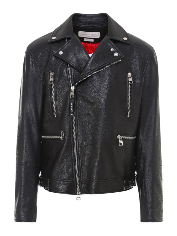 ALEXANDER MCQUEEN: leather jacket - Grainy leather biker jacket