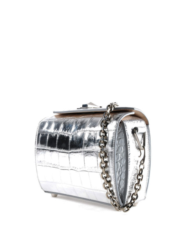 ALEXANDER MCQUEEN: borse a tracolla online - Box bag 19 in pelle metallizzata