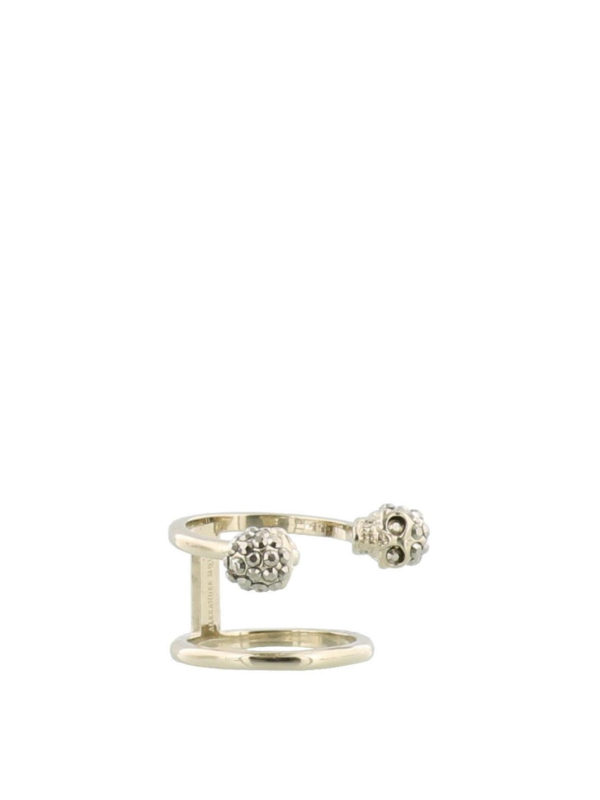 Alexander Mcqueen Twin Skull brass double ring | 553656J160K7285